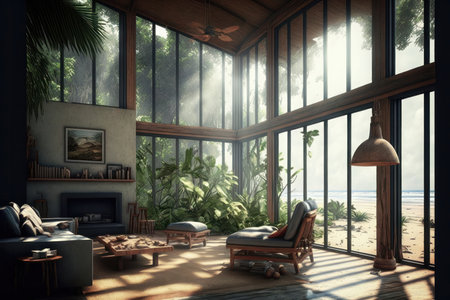 Eco-friendly living is a lifestyle that prioritizes sustainability and the environment. One way to incorporate this lifestyle into your home is by creating a room with natural light and sustainable furnishings.の写真素材