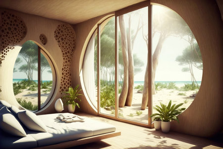 Eco-friendly living is a lifestyle that prioritizes sustainability and the environment. One way to incorporate this lifestyle into your home is by creating a room with natural light and sustainable furnishings.の写真素材