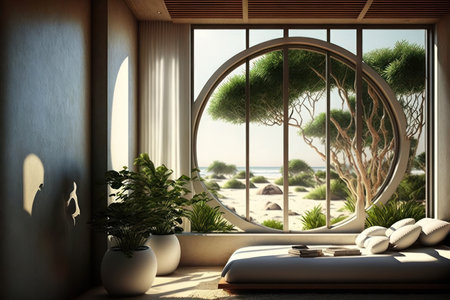 Eco-friendly living is a lifestyle that prioritizes sustainability and the environment. One way to incorporate this lifestyle into your home is by creating a room with natural light and sustainable furnishings.の写真素材