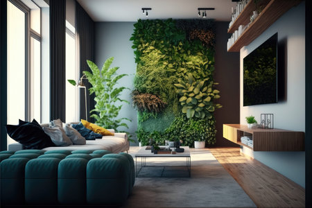 The vertical wall garden is a symbol of creativity, innovation, and sustainability, and this image invites the viewer to consider the many benefits of bringing nature indoors. It celebrates the beauty and diversity of plant life, and encourages us to find new ways to integrate natural elements into our living spaces.の写真素材