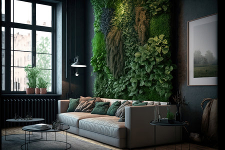 The vertical wall garden is a symbol of creativity, innovation, and sustainability, and this image invites the viewer to consider the many benefits of bringing nature indoors. It celebrates the beauty and diversity of plant life, and encourages us to find new ways to integrate natural elements into our living spaces.の写真素材