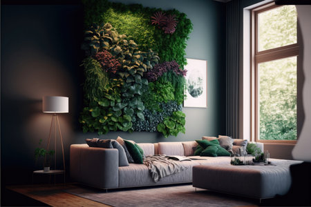 The vertical wall garden is a symbol of creativity, innovation, and sustainability, and this image invites the viewer to consider the many benefits of bringing nature indoors. It celebrates the beauty and diversity of plant life, and encourages us to find new ways to integrate natural elements into our living spaces.の写真素材
