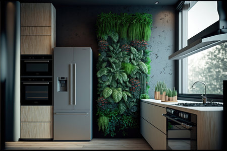The vertical wall garden is a symbol of creativity, innovation, and sustainability, and this image invites the viewer to consider the many benefits of bringing nature indoors. It celebrates the beauty and diversity of plant life, and encourages us to find new ways to integrate natural elements into our living spaces.の写真素材