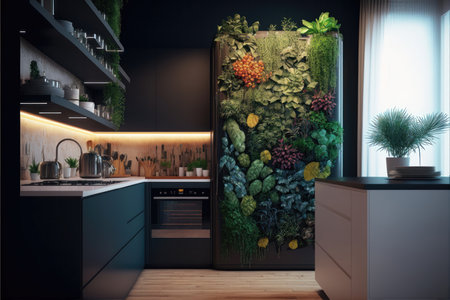 The vertical wall garden is a symbol of creativity, innovation, and sustainability, and this image invites the viewer to consider the many benefits of bringing nature indoors. It celebrates the beauty and diversity of plant life, and encourages us to find new ways to integrate natural elements into our living spaces.の写真素材