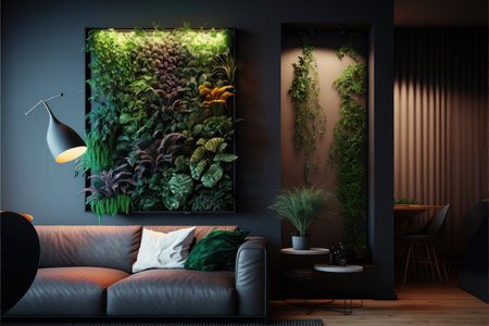The vertical wall garden is a symbol of creativity, innovation, and sustainability, and this image invites the viewer to consider the many benefits of bringing nature indoors. It celebrates the beauty and diversity of plant life, and encourages us to find new ways to integrate natural elements into our living spaces.の写真素材