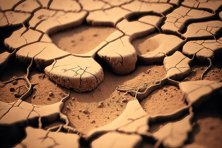Unique beauty of dry mud, showcasing its intricate patterns and textures in stunning detail. The close-up view allows the viewer to appreciate the subtle variations in color and texture, creating a mesmerizing and almost abstract image.の写真素材