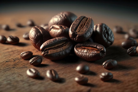 Rich colors, textures, and aroma of coffee beans in stunning detail. The close-up view allows the viewer to appreciate the intricate patterns and variations in color and texture that make each coffee bean unique.の写真素材
