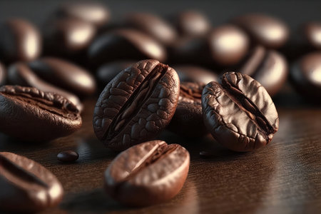 Rich colors, textures, and aroma of coffee beans in stunning detail. The close-up view allows the viewer to appreciate the intricate patterns and variations in color and texture that make each coffee bean unique.の写真素材