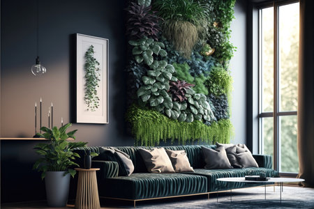 The vertical wall garden is a symbol of creativity, innovation, and sustainability, and this image invites the viewer to consider the many benefits of bringing nature indoors. It celebrates the beauty and diversity of plant life, and encourages us to find new ways to integrate natural elements into our living spaces.の写真素材