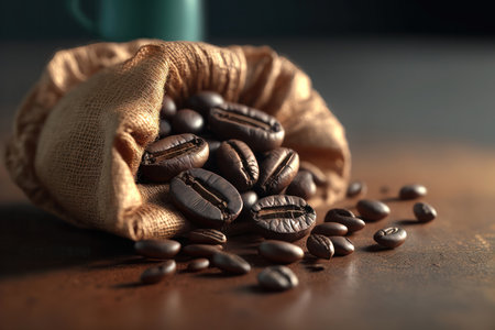 Rich colors, textures, and aroma of coffee beans in stunning detail. The close-up view allows the viewer to appreciate the intricate patterns and variations in color and texture that make each coffee bean unique.の写真素材