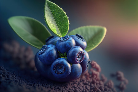 simple yet breathtaking beauty of blueberries. The deep blue-purple hue of the berries is accentuated by the soft lighting and shallow depth of field, making them the focal point of the imageの写真素材