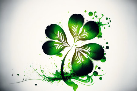 an abstract white background with scattered four-leaf clovers in various shades of green. The four-leaf clover is a symbol of luck and is often associated with St. Patrick's Day, a holiday celebrated in Ireland and by many around the world.の写真素材