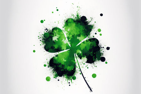 an abstract white background with scattered four-leaf clovers in various shades of green. The four-leaf clover is a symbol of luck and is often associated with St. Patrick's Day, a holiday celebrated in Ireland and by many around the world.の写真素材