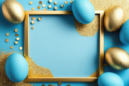 a beautiful and festive Easter egg with a glittering, speckled surface, set against a background of open space. The egg is the focal point of the image, and its bright colors and shimmering surface capture the essence of the spring holiday.の素材