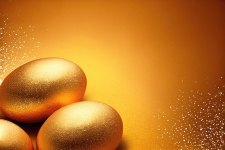 a beautiful and festive Easter egg with a glittering, speckled surface, set against a background of open space. The egg is the focal point of the image, and its bright colors and shimmering surface capture the essence of the spring holiday.の素材