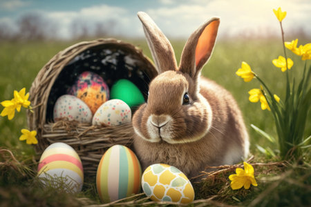 a beautiful and festive Easter egg with a glittering, speckled surface, set against a background of open space. The egg is the focal point of the image, and its bright colors and shimmering surface capture the essence of the spring holiday.の素材