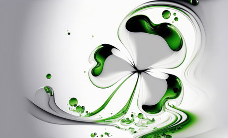 an abstract white background with scattered four-leaf clovers in various shades of green. The four-leaf clover is a symbol of luck and is often associated with St. Patrick's Day, a holiday celebrated in Ireland and by many around the world.の素材