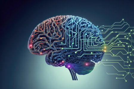 potential future of artificial intelligence, with a wired brain representing the next step in the evolution of AI technology. The wired brain represents a new level of integration between human and machine, where the boundaries between the two become increasingly blurred.の写真素材