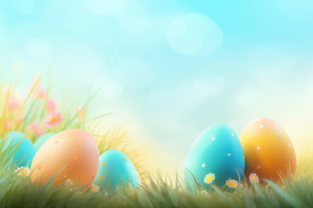 Easter background features a simple and elegant design that is perfect for a minimalist approach to your Easter design needs. The image is predominantly white with soft pastel-colored shapes arranged in a gentle and harmonious pattern.の写真素材