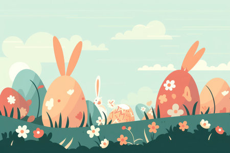 Easter background features a simple and elegant design that is perfect for a minimalist approach to your Easter design needs. The image is predominantly white with soft pastel-colored shapes arranged in a gentle and harmonious pattern.の写真素材