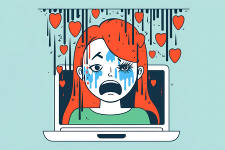 a teenage child as the victim of homophobic harassment and cyberbullying at school. The child is shown standing alone, with their head down and shoulders slumped, looking sad and defeated.の写真素材