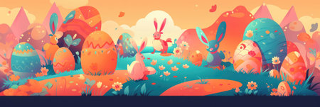 Easter background is a burst of vibrant colors that represent the joy and renewal of the season. The image features a mix of pastel colors such as pink, yellow, and green, along with bright shades of orange and blue.の写真素材