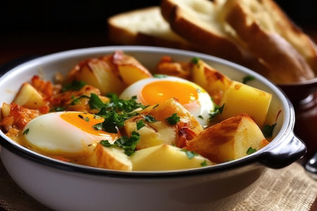 a classic Portuguese dish called Bacalhau Ã  BrÃ¡s, a flavorful and satisfying dish made with salted cod, potatoes, onions, and eggs. The dish is a staple of Portuguese cuisine and is enjoyed by locals and visitors alike.の写真素材