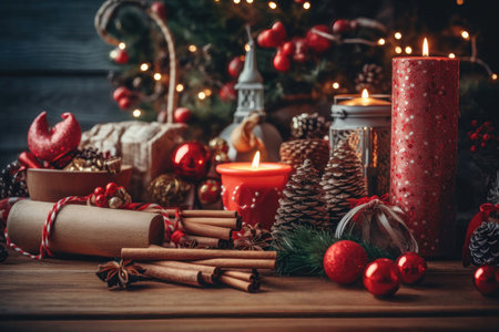 a festive and colorful holiday greeting banner template, perfect for use in promotions, advertisements, or social media posts during the Christmas season. The banner features a mix of traditional Christmas colors, such as red and green, with accents of gold and silver.の写真素材
