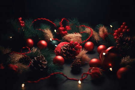 a festive and colorful holiday greeting banner template, perfect for use in promotions, advertisements, or social media posts during the Christmas season. The banner features a mix of traditional Christmas colors, such as red and green, with accents of gold and silver.の写真素材
