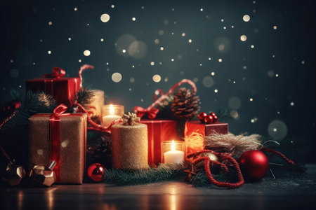 a festive and colorful holiday greeting banner template, perfect for use in promotions, advertisements, or social media posts during the Christmas season. The banner features a mix of traditional Christmas colors, such as red and green, with accents of gold and silver.の写真素材