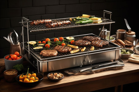 The aroma of sizzling meat and vegetables fills the air as you approach the barbecue. A delicious spread of barbecue food awaits you, with a variety of dishes to satisfy every craving. There are juicy and tender cuts of beef, pork, and chicken, marinated and cooked to perfection. Ribs, brisket, and pulled pork are slow-cooked to a mouth-watering tenderness that falls off the boneの写真素材