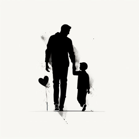 This beautiful illustration captures the timeless bond between a father and his son in a simple yet powerful way. The black and white color scheme creates a classic and timeless feel, while the use of simple shapes and vector graphics adds a modern touch.の写真素材