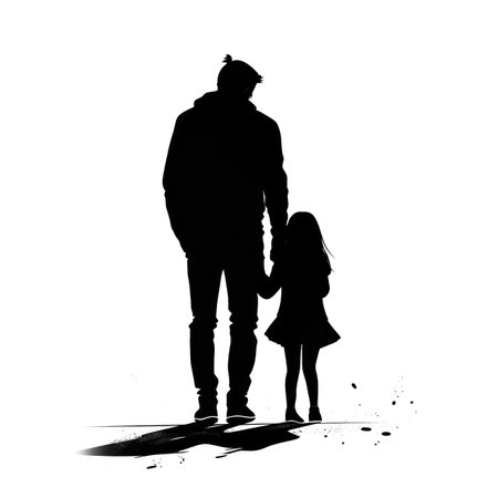 This beautiful illustration captures the timeless bond between a father and his son in a simple yet powerful way. The black and white color scheme creates a classic and timeless feel, while the use of simple shapes and vector graphics adds a modern touch.の写真素材