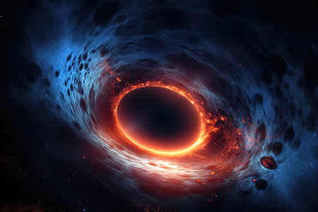 At the center of most galaxies lies a supermassive black hole, an incredibly dense region where the laws of physics as we know them break down. These cosmic giants can have masses billions of times that of the sun, and they warp the fabric of space and time around them.の写真素材