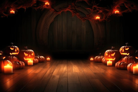 This eerie Halloween background features a dark and haunting atmosphere, perfect for setting the tone for a spooky celebration. The design may include elements such as a full moon, bats, witches, or other classic Halloween imagery. The color scheme is typically dark and moody, with shades of black, gray, and deep purple dominating the scene.の写真素材