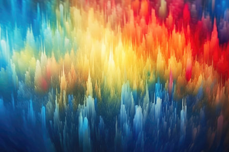 This dynamic desktop background features a vibrant array of colors that come together to create a visually stunning backdrop. The colors are bright, bold, and electric, creating an energetic and engaging display that's sure to capture attention. The backdrop may feature a variety of geometric shapes, abstract patterns, or other visually striking design elements.の写真素材