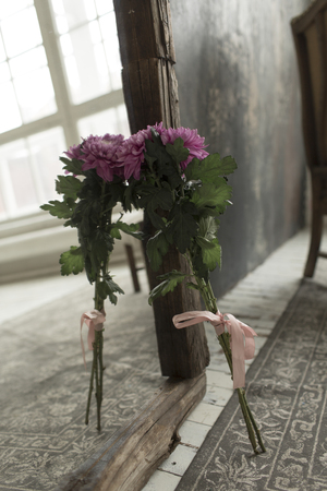 Pink flowers are reflected in the mirrorの写真素材