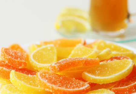 Marmalade in the form of lemon slices.の写真素材
