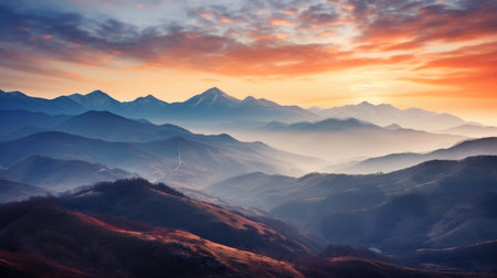 mountain landscape at sunset with clouds and mountains in the background