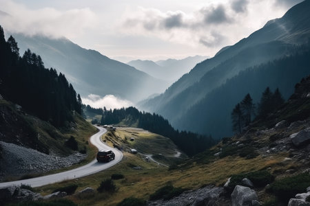 Adventurous ride through the Breathtaking Mountain Pass on a winding road, AI Generated