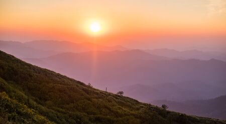 The sun rises and the sun sets at Pilok sub-district, Kanchanaburi province, Thailand.