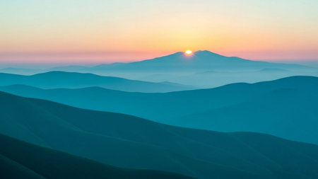 Mountain landscape at sunrise in the Carpathians, Ukraine.