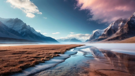 Beautiful mountain landscape with lake in Himalayas, Nepal.