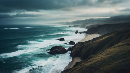 Panoramic view of the beach and cliffs on the Oregon coast