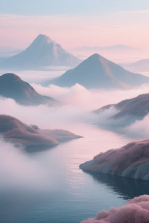 Natural scenery of mountains, rivers, clouds and mist