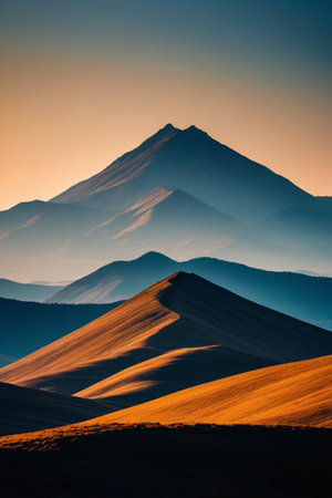Natural scenery of rolling mountains at dusk