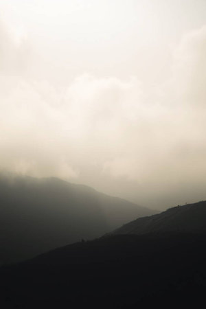 Foggy morning in the mountains of Cusco, Peru