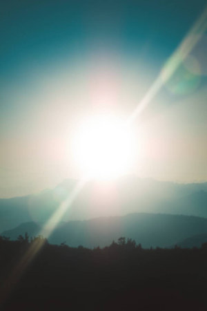 Sunset on the mountain, soft focus, vintage tone