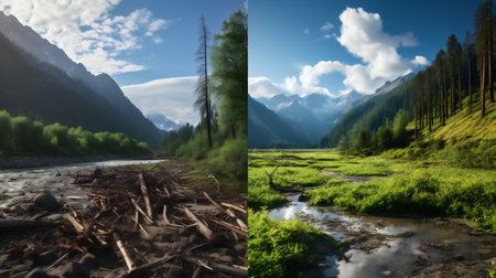 A collage of two images global warming and climate change concept