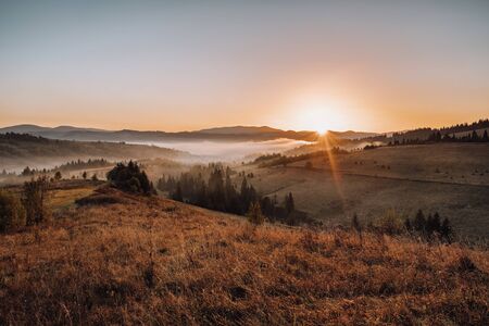 Sunrise in the Carpathian mountains landscape